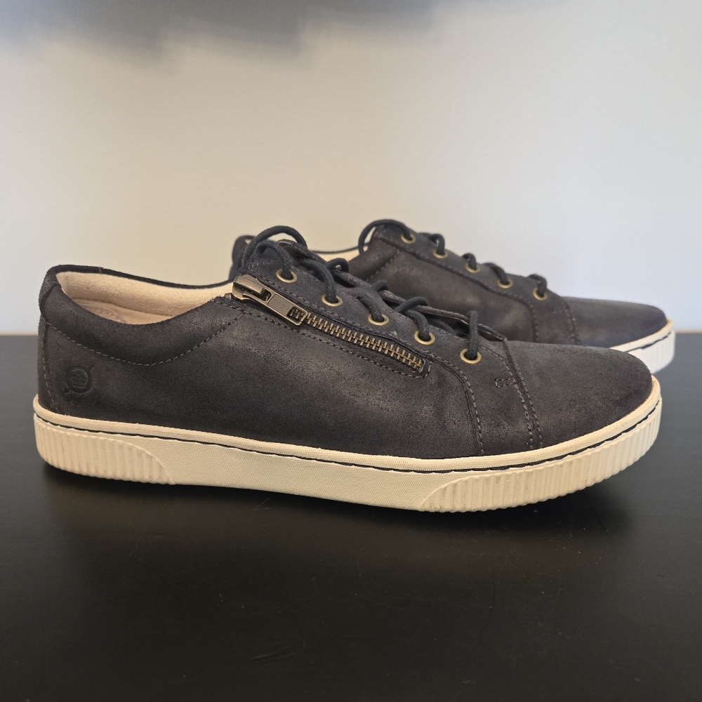 Born Womens Zip-Up Leather Sneaker Leather Navy Blue Size 9
